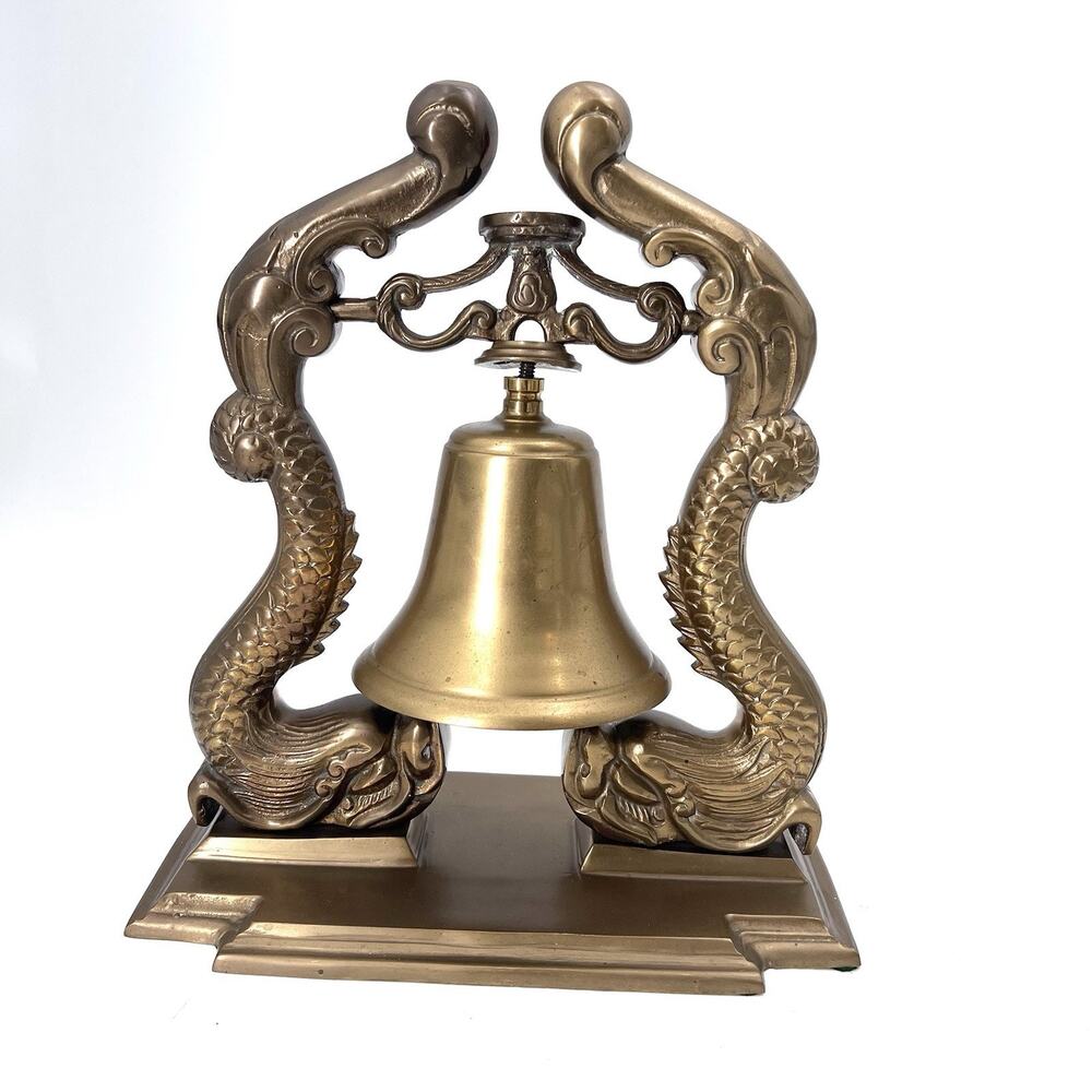 Vintage Large Ornate Brass Dolphin Koi Fish Ship Bell Nautical Decor - Picture 3 of 11